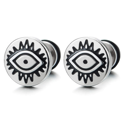 10MM Stainless Steel Black Enamel Evil Eye Circle Stud Earrings for Men Women, Screw Back, 2pcs - COOLSTEELANDBEYOND Jewelry