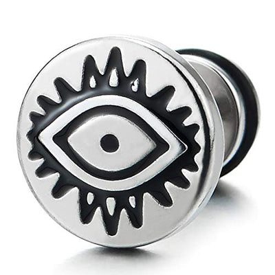 10MM Stainless Steel Black Enamel Evil Eye Circle Stud Earrings for Men Women, Screw Back, 2pcs - COOLSTEELANDBEYOND Jewelry