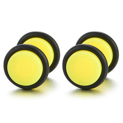 10MM Womens Men Neon Yellow Screw Stud Earrings, Steel Cheater Fake Ear Plugs Gauges Illusion Tunnel - coolsteelandbeyond