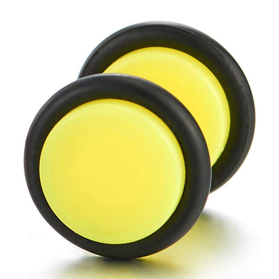 10MM Womens Men Neon Yellow Screw Stud Earrings, Steel Cheater Fake Ear Plugs Gauges Illusion Tunnel - coolsteelandbeyond