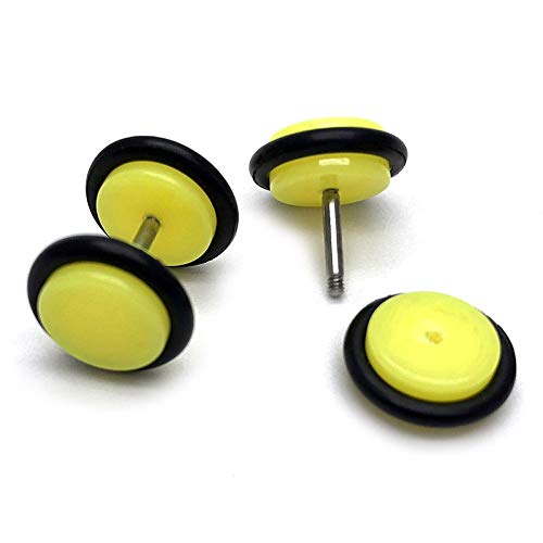 10MM Womens Men Neon Yellow Screw Stud Earrings, Steel Cheater Fake Ear Plugs Gauges Illusion Tunnel - coolsteelandbeyond