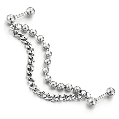 1pc Mens Womens Stainless Steel Ball Chain Curb Chain Link Double Stud Earring, Screw Back - COOLSTEELANDBEYOND Jewelry