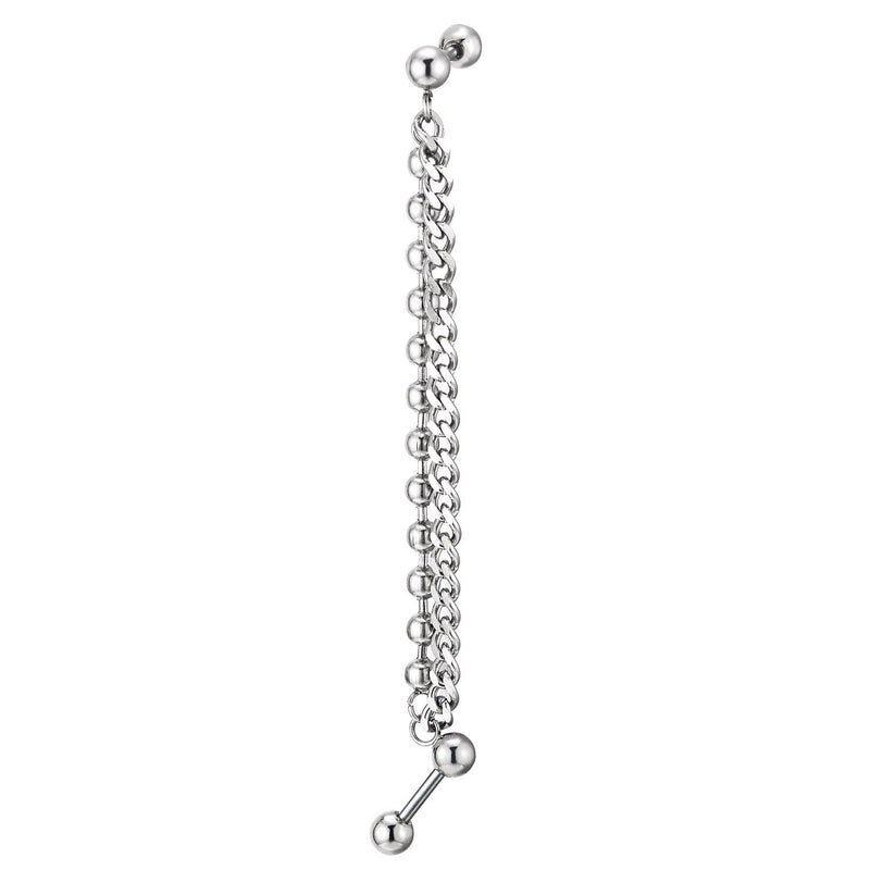 1pc Mens Womens Stainless Steel Ball Chain Curb Chain Link Double Stud Earring, Screw Back - COOLSTEELANDBEYOND Jewelry