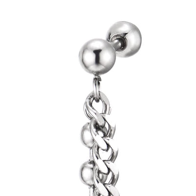 1pc Mens Womens Stainless Steel Ball Chain Curb Chain Link Double Stud Earring, Screw Back - COOLSTEELANDBEYOND Jewelry