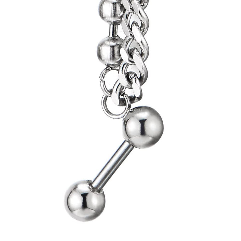 1pc Mens Womens Stainless Steel Ball Chain Curb Chain Link Double Stud Earring, Screw Back - COOLSTEELANDBEYOND Jewelry