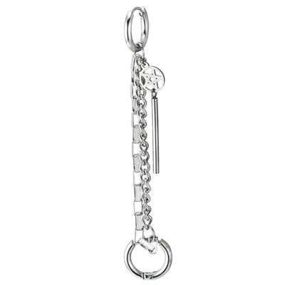1pcs Men Women Steel Long Chains Double Huggie Hinged Hoop Earrings Dangling Star Circle Cylinder - COOLSTEELANDBEYOND Jewelry