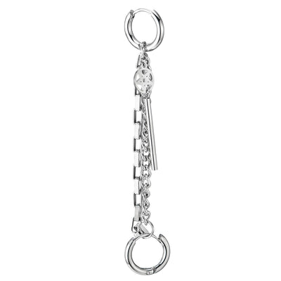 1pcs Men Women Steel Long Chains Double Huggie Hinged Hoop Earrings Dangling Star Circle Cylinder - COOLSTEELANDBEYOND Jewelry