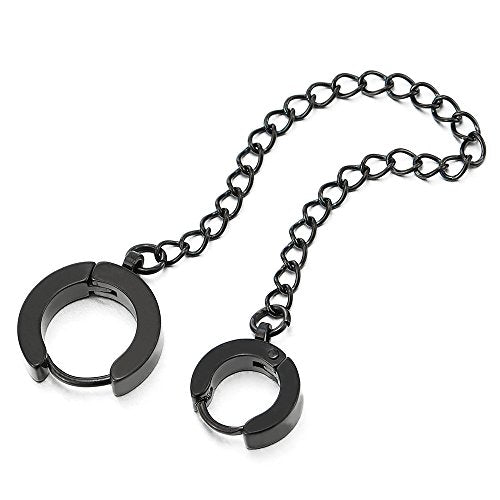 1pcs Stainless Steel Black Chain Double Huggie Hinged Hoop Earrings for Men Women - coolsteelandbeyond