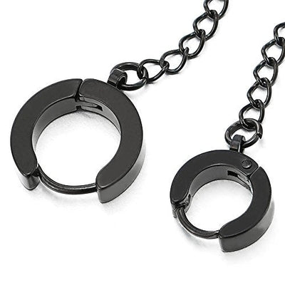 1pcs Stainless Steel Black Chain Double Huggie Hinged Hoop Earrings for Men Women - coolsteelandbeyond