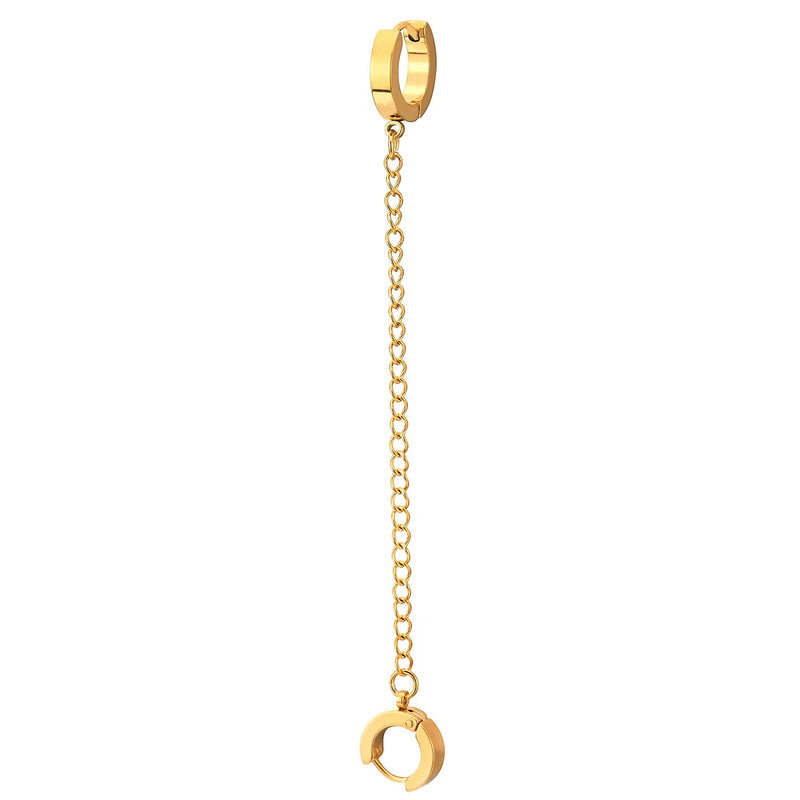 1pcs Stainless Steel Gold Color Chain Double Huggie Hinged Hoop Earrings for Men Women - COOLSTEELANDBEYOND Jewelry