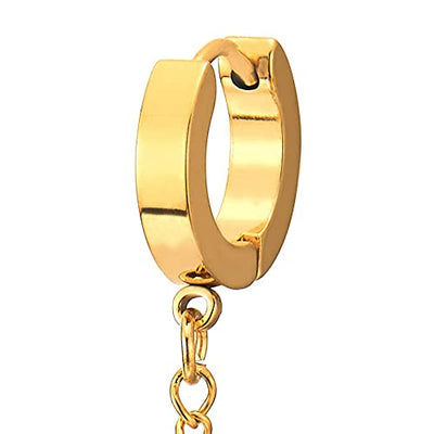 1pcs Stainless Steel Gold Color Chain Double Huggie Hinged Hoop Earrings for Men Women - COOLSTEELANDBEYOND Jewelry