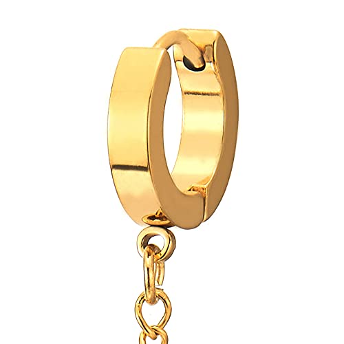 1pcs Stainless Steel Gold Color Chain Double Huggie Hinged Hoop Earrings for Men Women - COOLSTEELANDBEYOND Jewelry