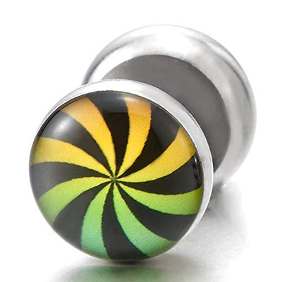 2 Men Women Steel Circle Color Windmill Swirl Stud Earrings, Cheater Fake Ear Plugs Gauge Tunnel - COOLSTEELANDBEYOND Jewelry