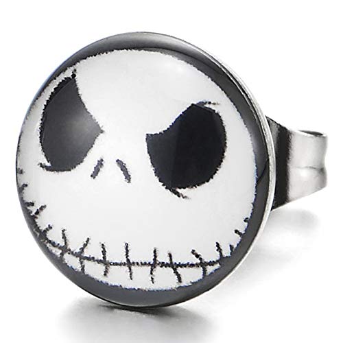 2 pcs Stainless Steel Black White Alien Dome Stud Earrings for Men Women, Gothic Punk Rock - coolsteelandbeyond