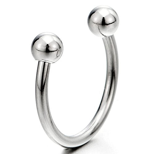 2 Stainless Steel Bead Half Hoop Huggie Hinged Earrings for Men Women, Screw Back - coolsteelandbeyond