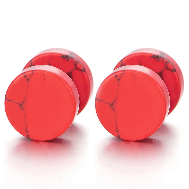 2pcs 10MM Marble Stud Earrings Men Women, Steel Cheater Fake Ear Plugs Gauges Illusion Tunnel - COOLSTEELANDBEYOND Jewelry