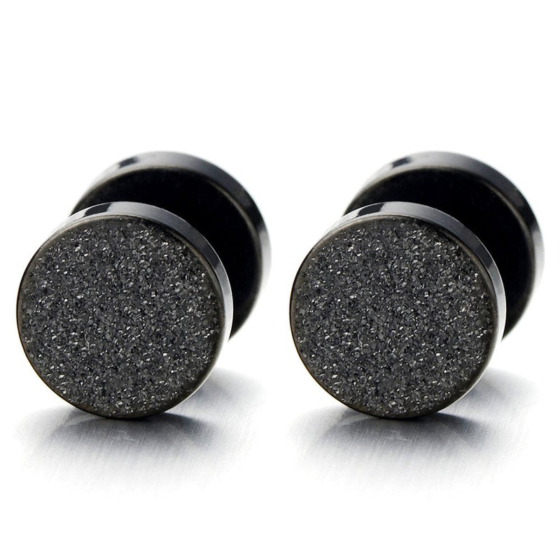 2pcs 6-12mm Black Screw Stud Earrings for Men Women, Steel Cheater Fake Ear Plugs Gauges Illusion Tunnel - COOLSTEELANDBEYOND Jewelry
