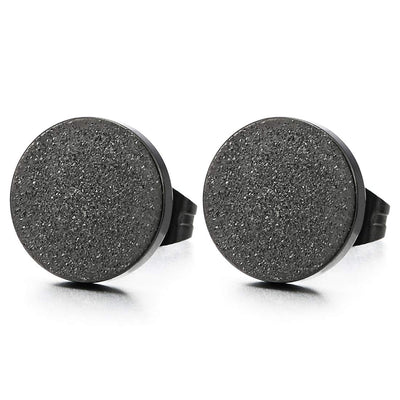 2pcs 6-12mm Stainless Steel Black Satin Circle Stud Earrings for Men Women - coolsteelandbeyond