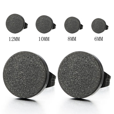 2pcs 6-12mm Stainless Steel Black Satin Circle Stud Earrings for Men Women - coolsteelandbeyond