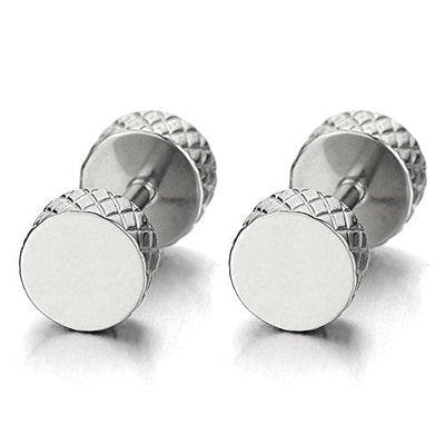 2pcs 6MM Circle Screw Stud Earrings Men Women, Steel Cheater Fake Ear Plugs Gauges Illusion Tunnel - coolsteelandbeyond