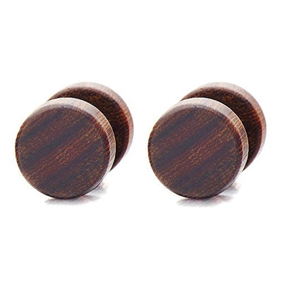 2pcs 8-10MM Wood Screw Stud Earrings for Men Women, Cheater Fake Ear Plugs Gauges Illusion Tunnel - coolsteelandbeyond