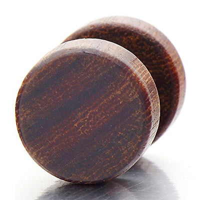 2pcs 8-10MM Wood Screw Stud Earrings for Men Women, Cheater Fake Ear Plugs Gauges Illusion Tunnel - coolsteelandbeyond