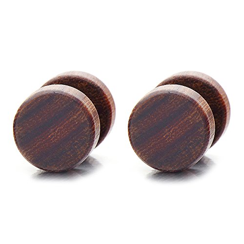 2pcs 8-10MM Wood Screw Stud Earrings for Men Women, Cheater Fake Ear Plugs Gauges Illusion Tunnel - coolsteelandbeyond