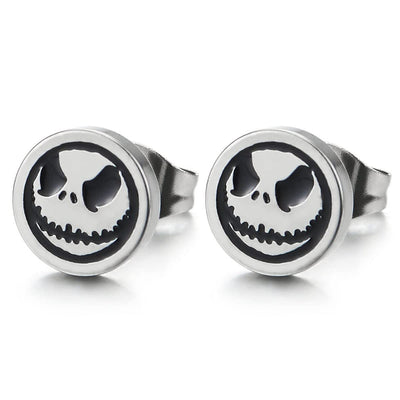 2pcs 8MM Mens Womens Stainless Steel Circle Little Monster Stud Earrings Black Enamel, Rock Hipster - COOLSTEELANDBEYOND Jewelry