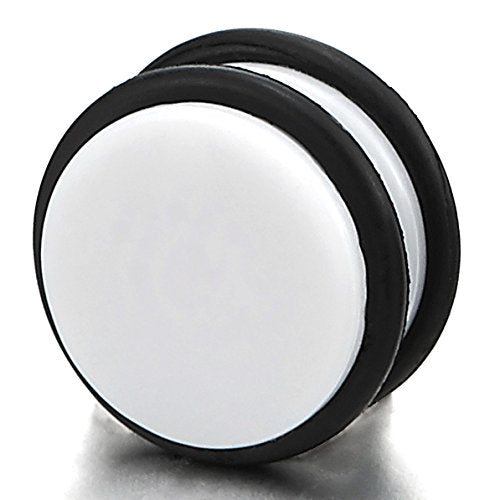 2pcs 9MM Magnetic White Circle Stud Earrings for Men Women, Non-Piercing Fake Ear Plugs Gauge - COOLSTEELANDBEYOND Jewelry