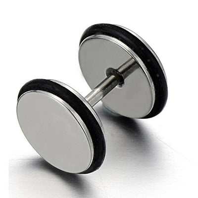 2pcs 9mm Screw Stud Earrings Unisex Men, Stainless Steel Cheater Fake Ear Plugs Gauges Illusion Tunnel - coolsteelandbeyond