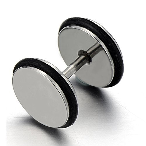 2pcs 9mm Screw Stud Earrings Unisex Men, Stainless Steel Cheater Fake Ear Plugs Gauges Illusion Tunnel - coolsteelandbeyond