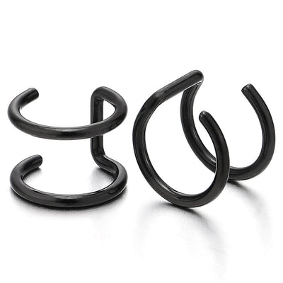 2pcs Black Stainless Steel Ear Cuff Ear Clip Non-Piercing Clip On Earrings for Men and Women - COOLSTEELANDBEYOND Jewelry
