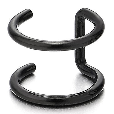 2pcs Black Stainless Steel Ear Cuff Ear Clip Non-Piercing Clip On Earrings for Men and Women - COOLSTEELANDBEYOND Jewelry