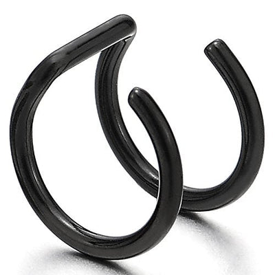 2pcs Black Stainless Steel Ear Cuff Ear Clip Non-Piercing Clip On Earrings for Men and Women - COOLSTEELANDBEYOND Jewelry