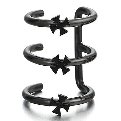 2pcs Black Stainless Steel Ear Cuff Ear Clip with Cross Non-Piercing Clip On Earrings for Men Women - coolsteelandbeyond