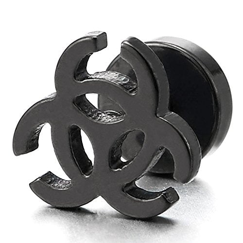 2pcs Black Trinity Stud Earrings in Stainless Steel for Men Women, Screw Back, Rock Punk Hipster - coolsteelandbeyond