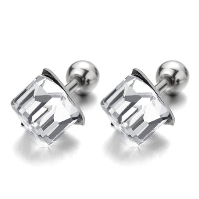 2pcs Cube Zirconia Screw Stud Earrings for Men for Women, Stainless Steel - COOLSTEELANDBEYOND Jewelry