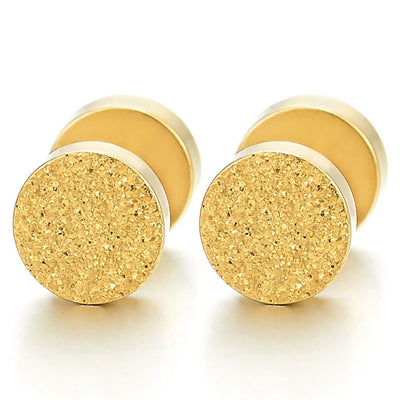 2pcs Gold Color Satin Screw Circle Stud Earrings Mens Womens Steel Cheater Fake Ear Plugs Gauges - COOLSTEELANDBEYOND Jewelry