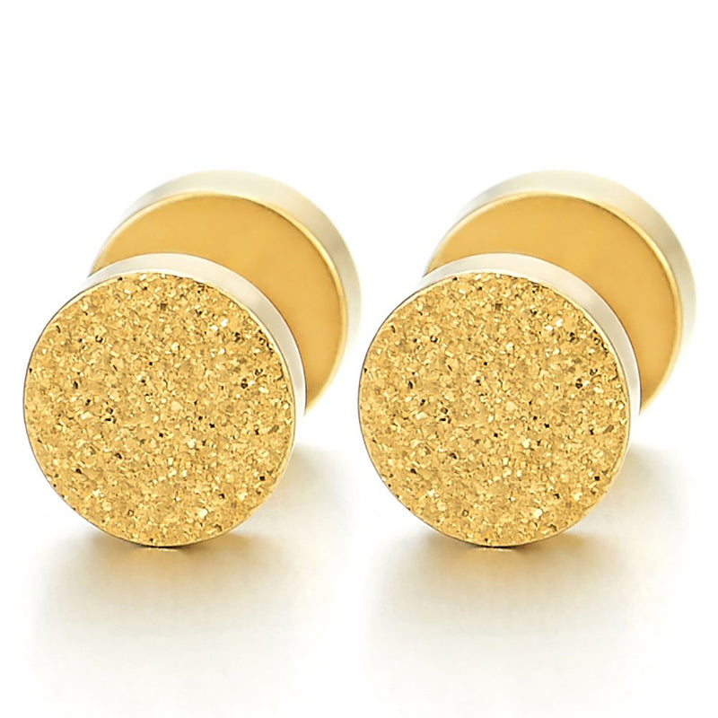 2pcs Gold Color Satin Screw Circle Stud Earrings Mens Womens Steel Cheater Fake Ear Plugs Gauges - COOLSTEELANDBEYOND Jewelry
