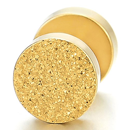 2pcs Gold Color Satin Screw Circle Stud Earrings Mens Womens Steel Cheater Fake Ear Plugs Gauges - COOLSTEELANDBEYOND Jewelry