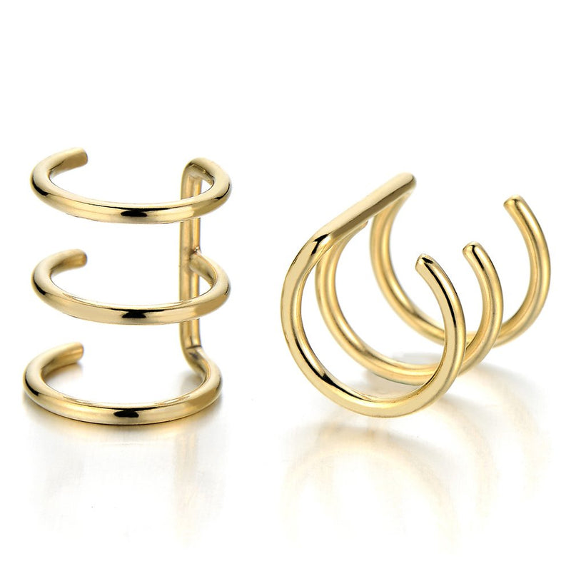 2pcs Gold Color Stainless Steel Ear Cuff Ear Clip Non-Piercing Clip On Earrings for Men and Women - COOLSTEELANDBEYOND Jewelry