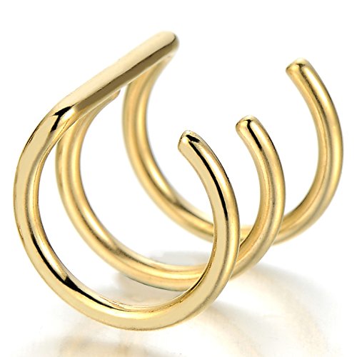 2pcs Gold Color Stainless Steel Ear Cuff Ear Clip Non-Piercing Clip On Earrings for Men and Women - COOLSTEELANDBEYOND Jewelry
