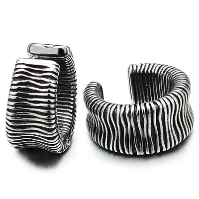 2pcs Grooved Stripes Ear Cuff Ear Clip Non-Piercing Stainless Steel Clip On Earrings Men Women - COOLSTEELANDBEYOND Jewelry
