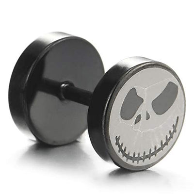 2pcs Men Women Steel Silver Black Little Monster Circle Stud Earrings, Cheater Fake Ear Plugs Gauges - coolsteelandbeyond