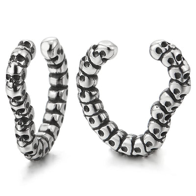 2pcs Mens and Womens Stainless Steel Gothic Skulls Ear Cuff Ear Clip Non-Piercing Clip On Earrings - COOLSTEELANDBEYOND Jewelry