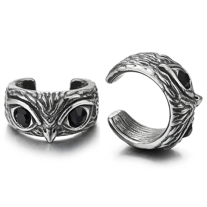 2pcs Mens Women Steel Ear Cuff Ear Clip Non-Piercing Clip On Earrings Vintage Owl Cubic Zirconia Eyes - COOLSTEELANDBEYOND Jewelry