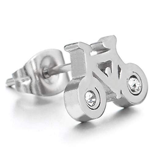 2Pcs Mens Womens Stainless Steel Bicycle Bike Stud Earrings with Cubic Zirconia - COOLSTEELANDBEYOND Jewelry