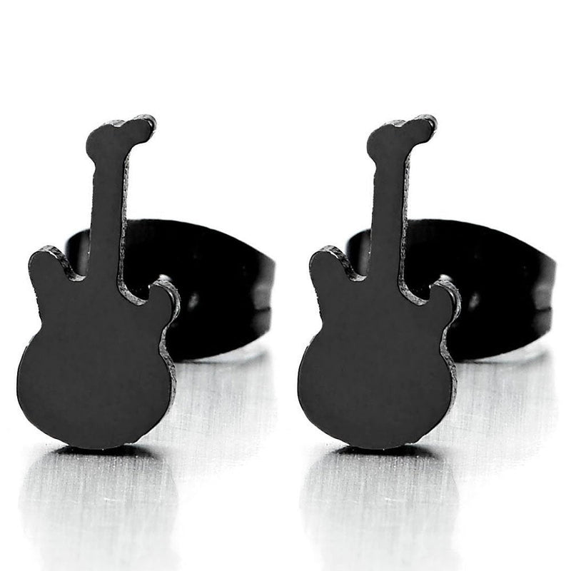 2pcs Mens Womens Stainless Steel Black Guitar Stud Earrings - coolsteelandbeyond