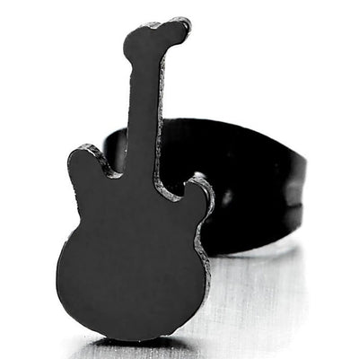 2pcs Mens Womens Stainless Steel Black Guitar Stud Earrings - coolsteelandbeyond