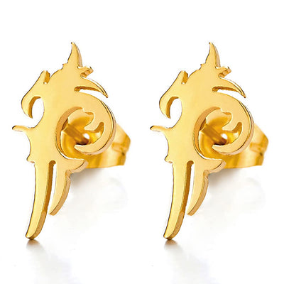 2pcs Mens Womens Stainless Steel Gold Color Swirl Flame Stud Earrings - COOLSTEELANDBEYOND Jewelry